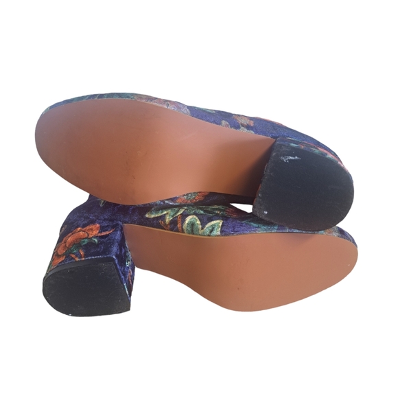 Floral Velveteen Fabric Booties Navy/Pink Women's Sz 37/6.5 Boho 60's Hippie - Picture 8 of 9